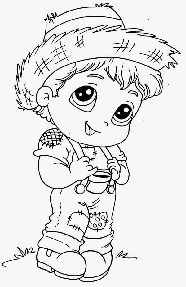 Desenho de Garotinho no Festa Junina para Colorir