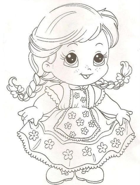 Desenho de Menina no Festa Junina para Colorir