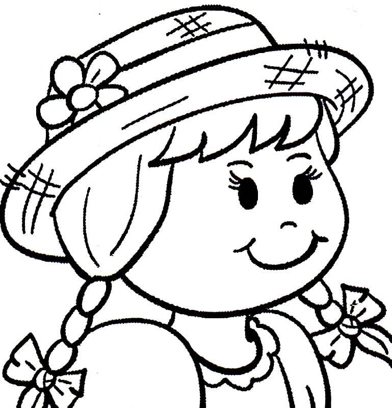 Desenho Menina Caipira com tranças e chapéu para Colorir e Imprimir