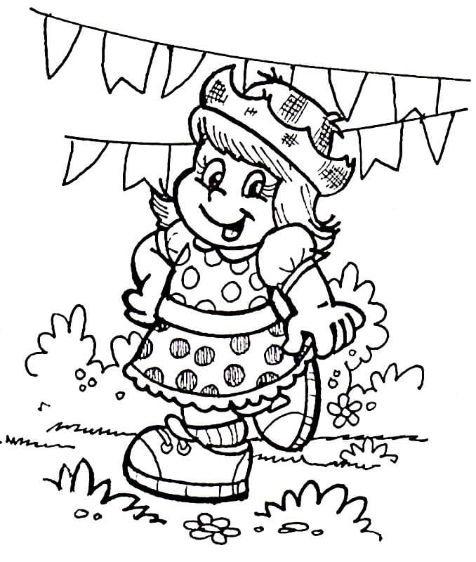 Desenho Menina Caipira com Vestido Junino para Colorir e Imprimir