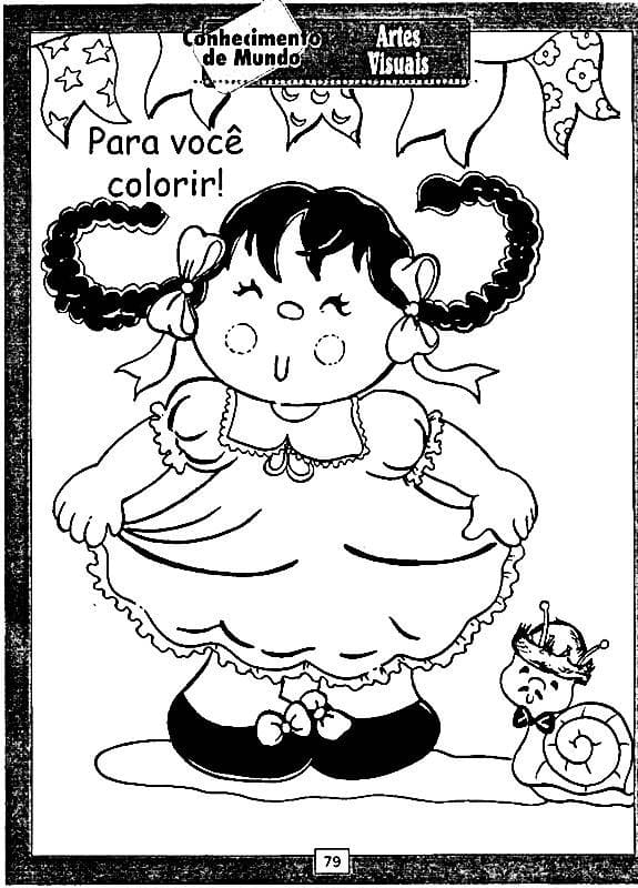 Desenho Menina Caipira em Moldura Junina para Colorir e Imprimir