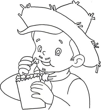 Desenho Menino Caipira Comendo Pipoca para Colorir e Imprimir