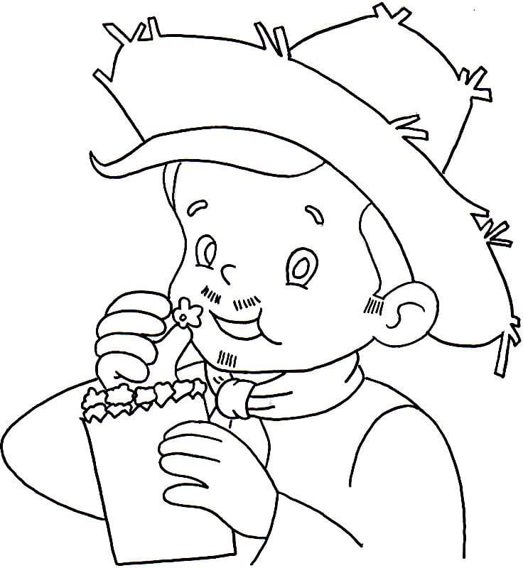 Desenho Menino Caipira Comendo Pipoca para Colorir e Imprimir