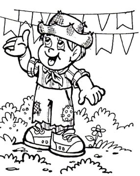 Desenho Menino Caipira Feliz na Festa Junina para Colorir e Imprimir