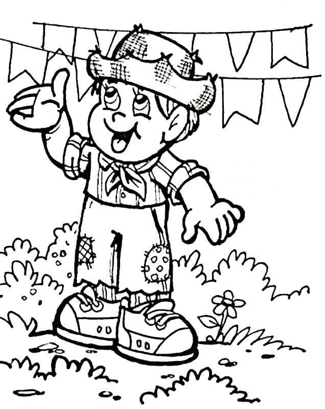 Desenho Menino Caipira Feliz na Festa Junina para Colorir e Imprimir