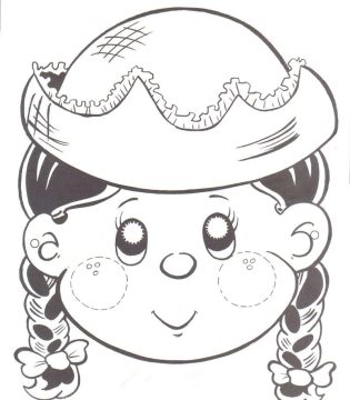 Desenho Rosto de Menina Caipira com tranças para Colorir e Imprimir