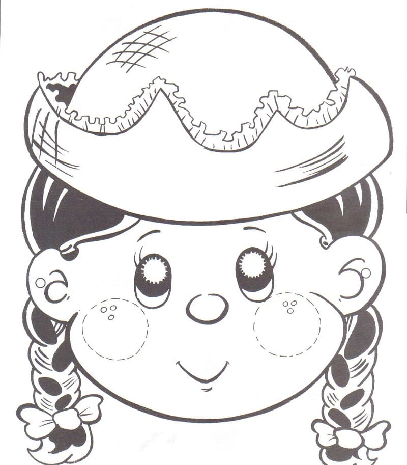 Desenho Rosto de Menina Caipira com tranças para Colorir e Imprimir