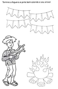 Desenho violão e Fogueira de Festa Junina para Colorir e Imprimir