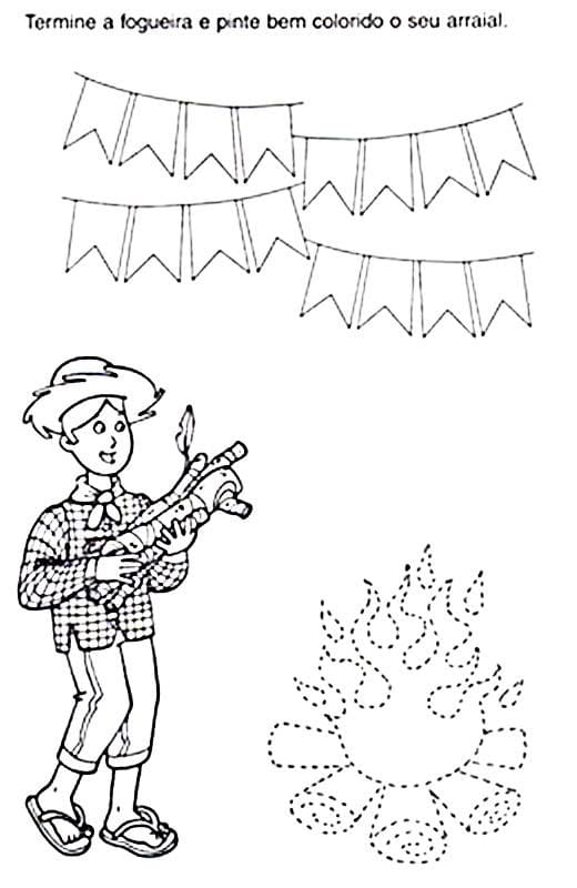 Desenho violão e Fogueira de Festa Junina para Colorir e Imprimir