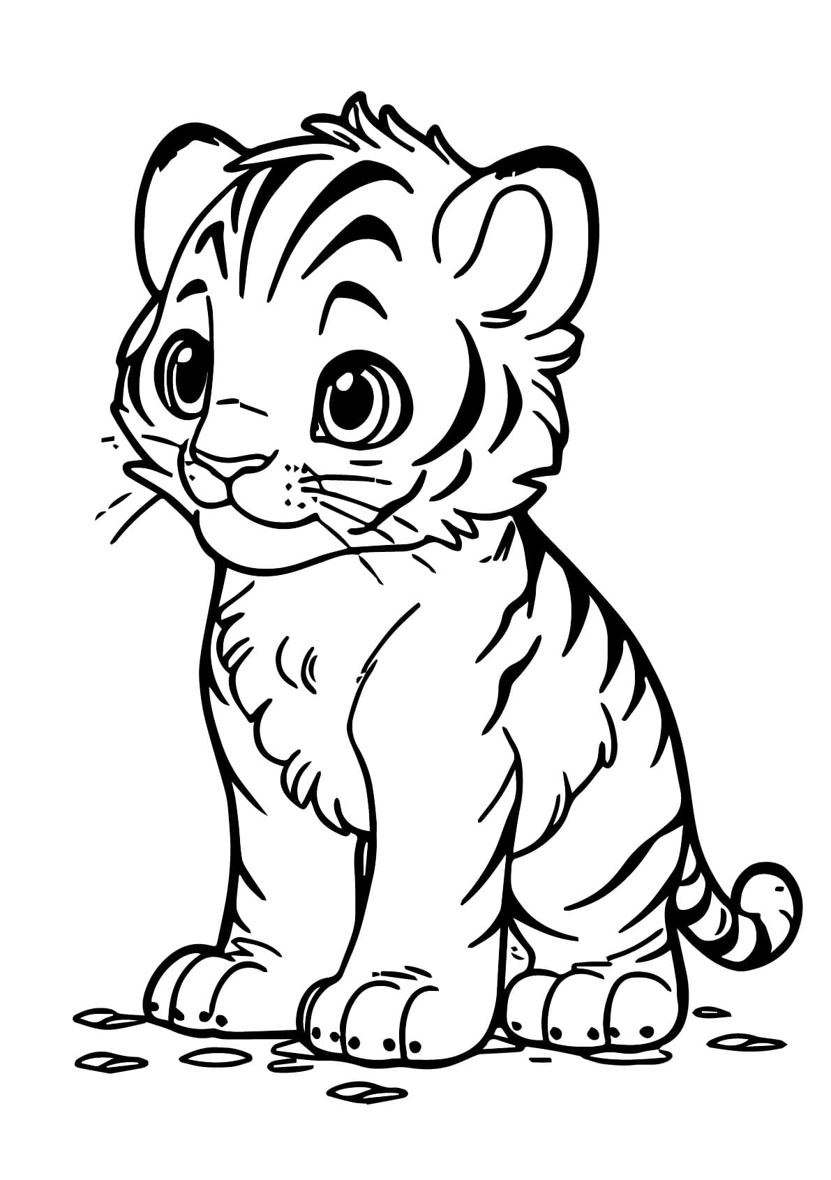 Desenho de Filhote de Tigre Amigável para Colorir