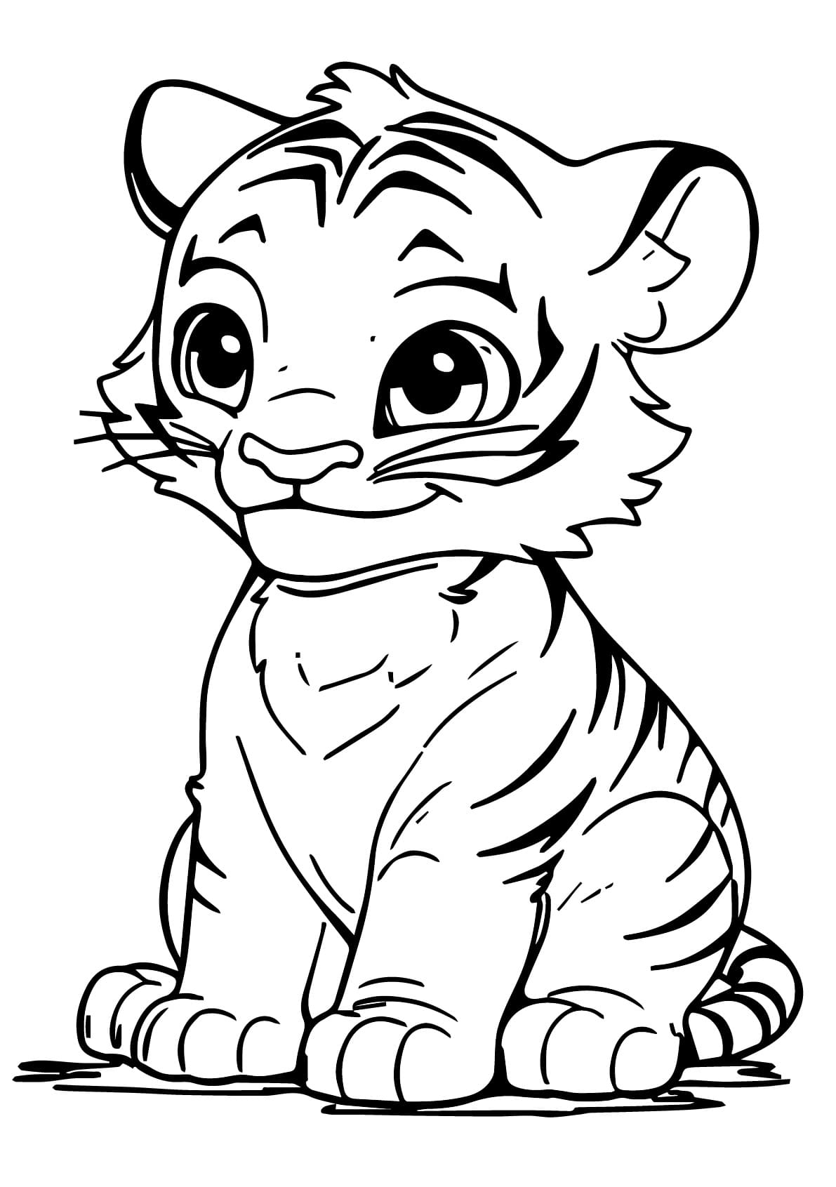 Desenho de Filhote de Tigre Animado para Colorir