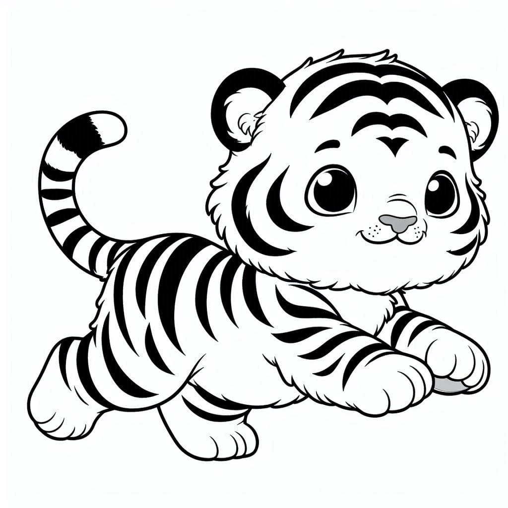 Desenho de Filhote de Tigre Correndo para Colorir