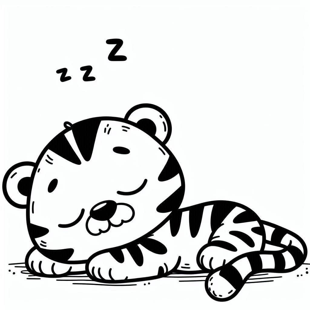 Desenho de Filhote de Tigre Dormindo para Colorir