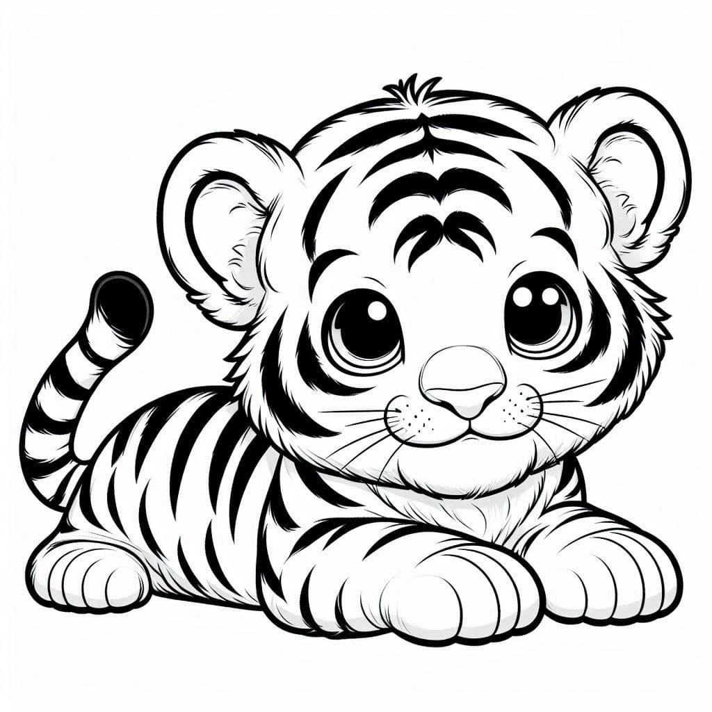Desenho de Filhote de Tigre Imprimivel para Crianças para Colorir
