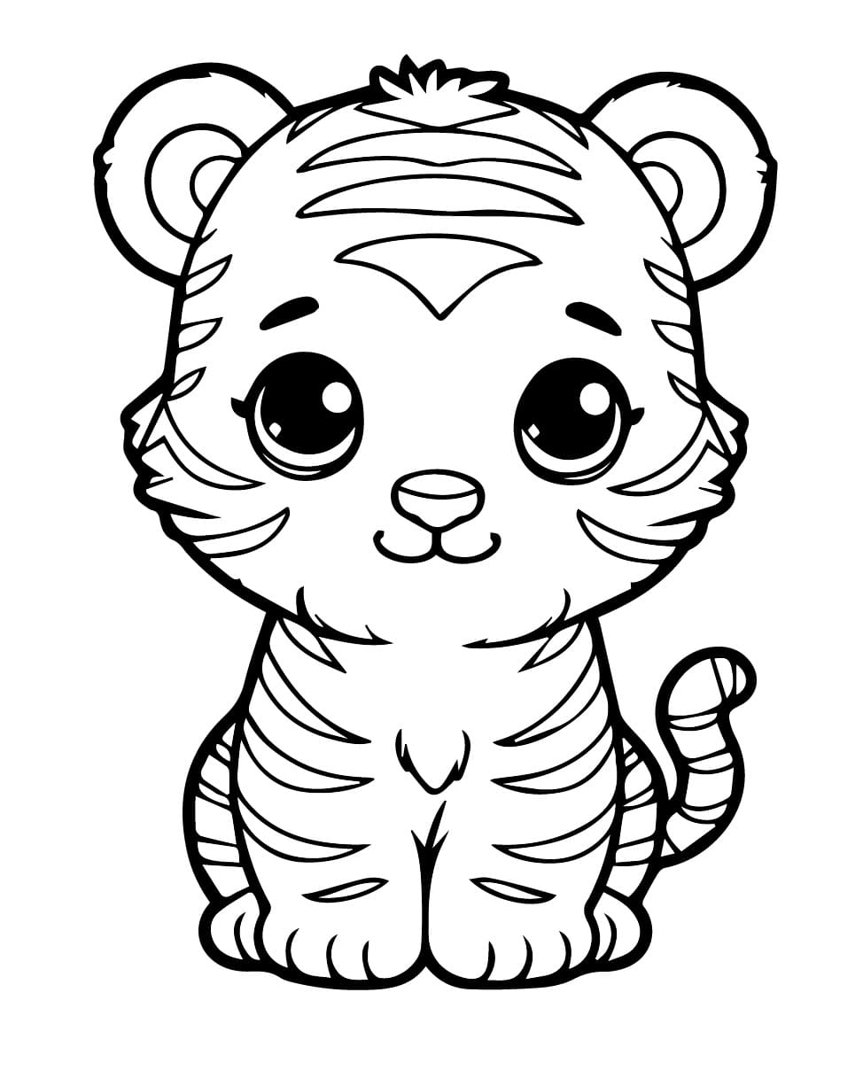 Desenho de Filhote de Tigre Kawaii para Colorir