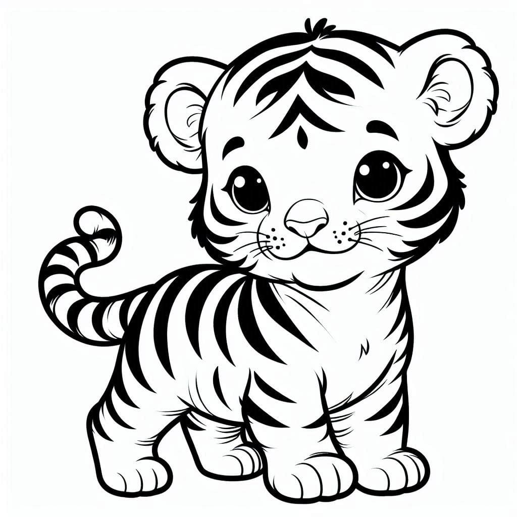 Desenho de Filhote de Tigre Muito Fofo para Colorir