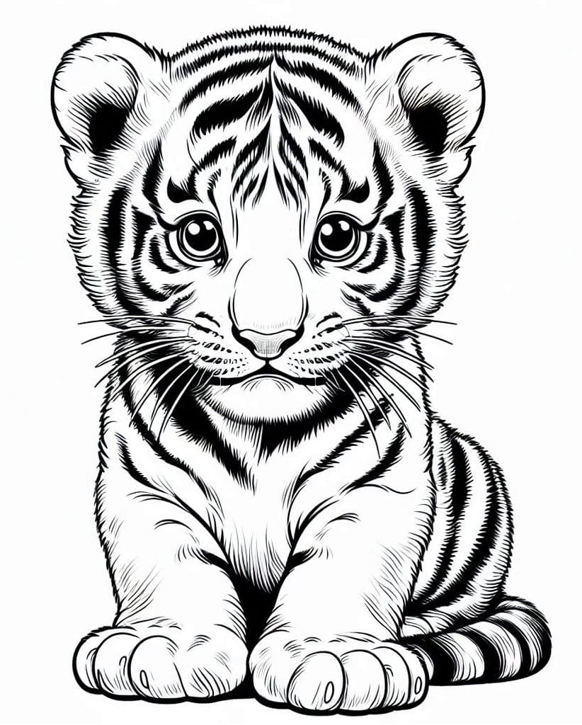 Desenho de Filhote de Tigre Realista para Colorir