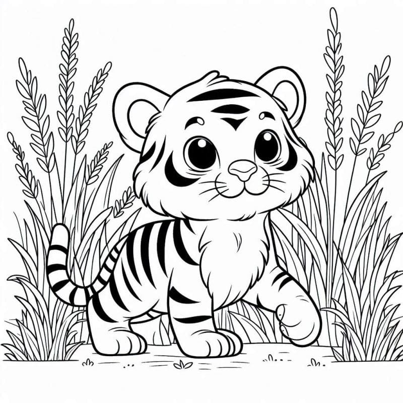 Desenho de Filhote de Tigre Sorridente para Colorir