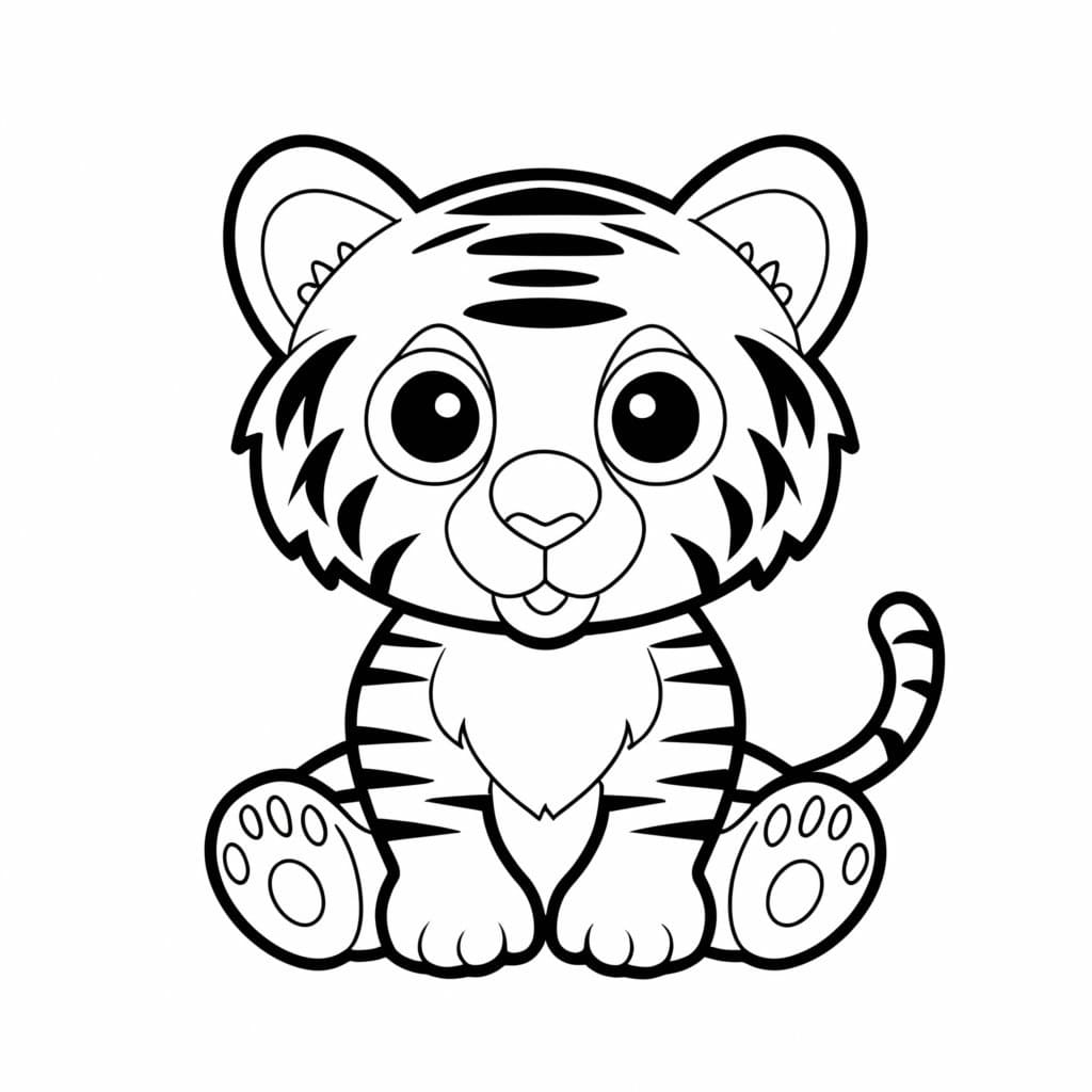 Desenho de Pequeno Filhote de Tigre para Colorir