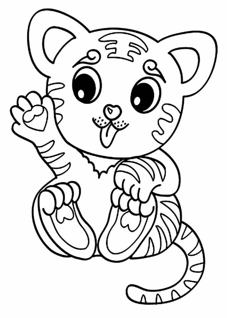 Desenho de um Filhote de Tigre Alegre para Colorir