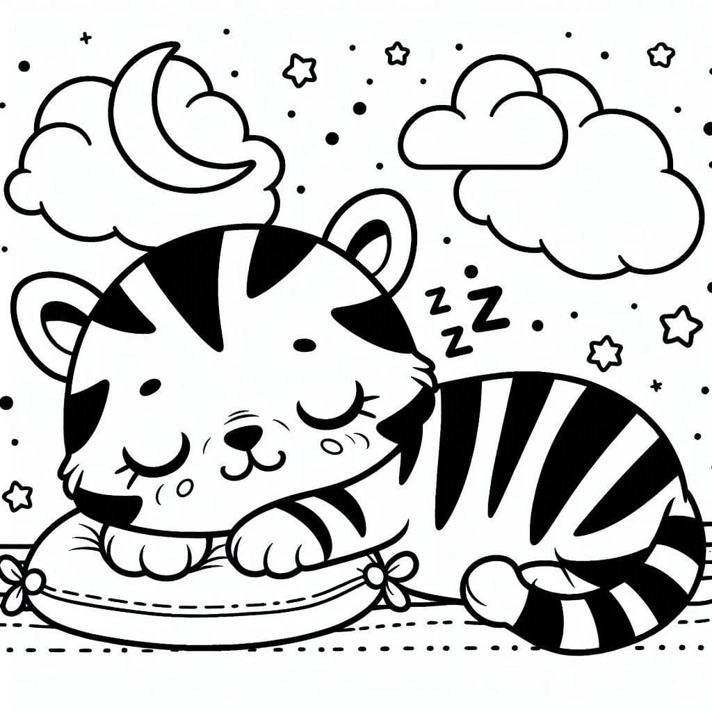 Desenho de um Filhote de Tigre Dormindo para Colorir