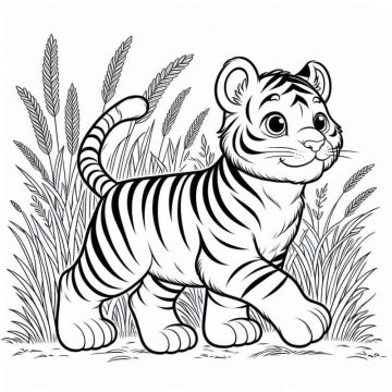 Desenho de Um Filhote de Tigre Feliz para Colorir