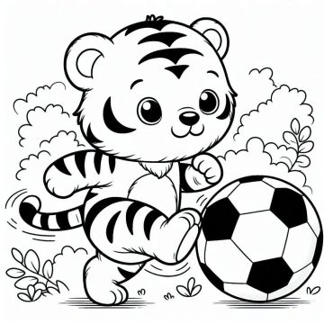 Desenho de Um Filhote de Tigre joga Futebol para Colorir