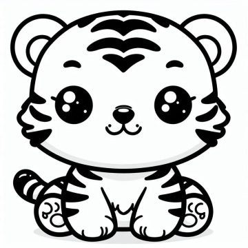 Desenho de Um Filhote de Tigre Kawaii para Colorir