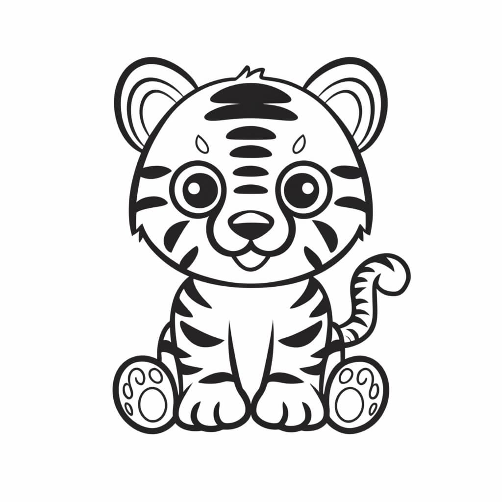 Desenho de um Pequeno Filhote de Tigre para Colorir