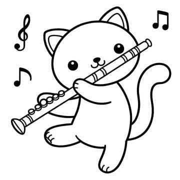 Desenho de Gato Toca Flauta para Colorir