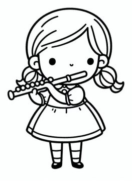 Desenho de Menina Toca Flauta para Colorir