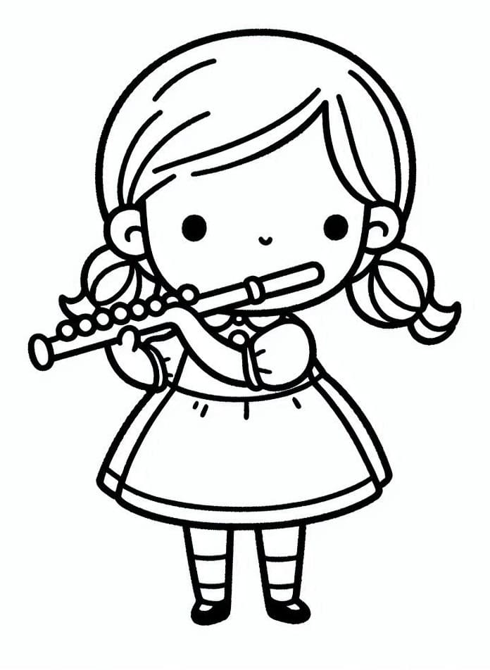 Desenho de Menina Tocá Flauta para Colorir