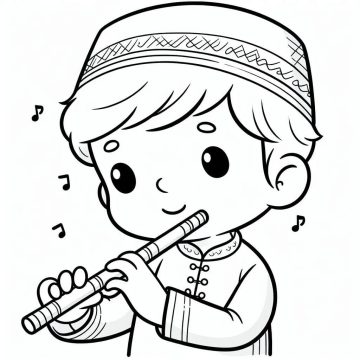 Desenho de Menino Toca Flauta para Colorir