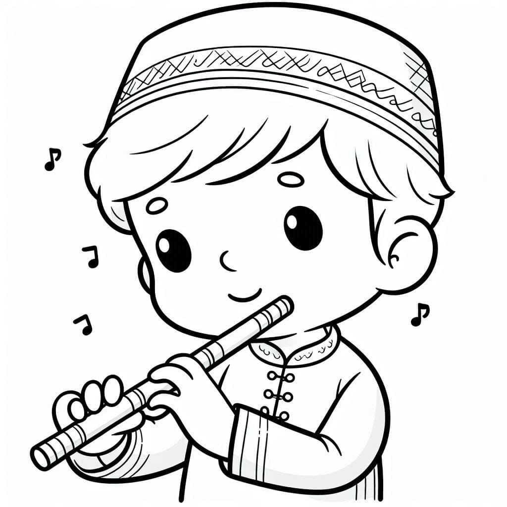 Desenho de Menino Tocá Flauta para Colorir