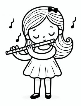 Desenho de Uma Menina Toca Flauta para Colorir