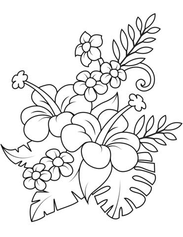 Desenho de Hibisco Detalhado para Colorir