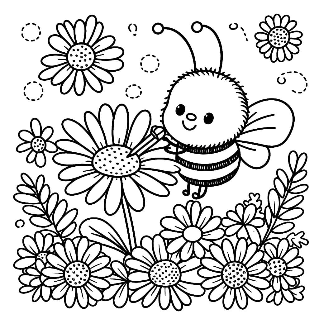 Desenho de Margarida e Abelha para Colorir