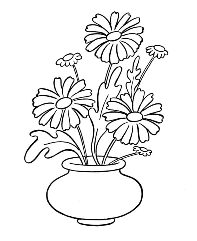Desenho de Margaridas em um Vaso para Colorir