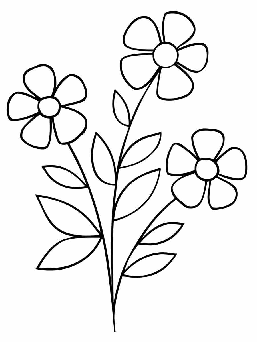 Desenho de Três Flores Simples para Colorir