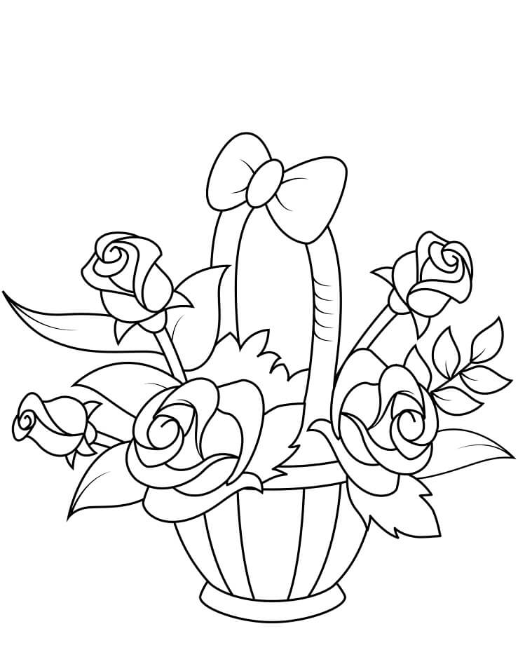 Desenho Vaso com Rosas para Colorir