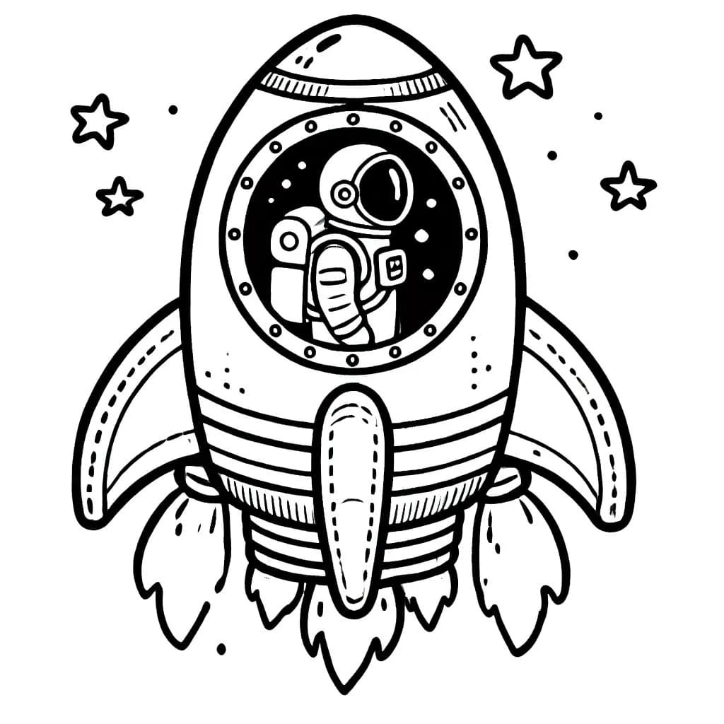 Desenho de Foguete com Astronauta para Colorir