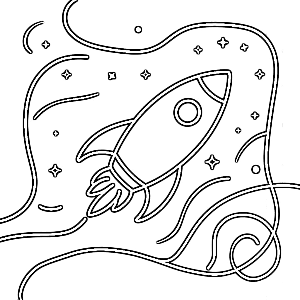Desenho de Foguete com Linha para Colorir