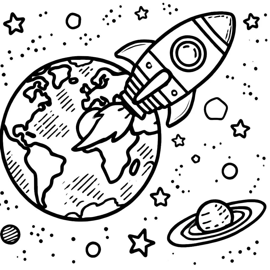 Desenho de Foguete Deixá a Terra para Colorir