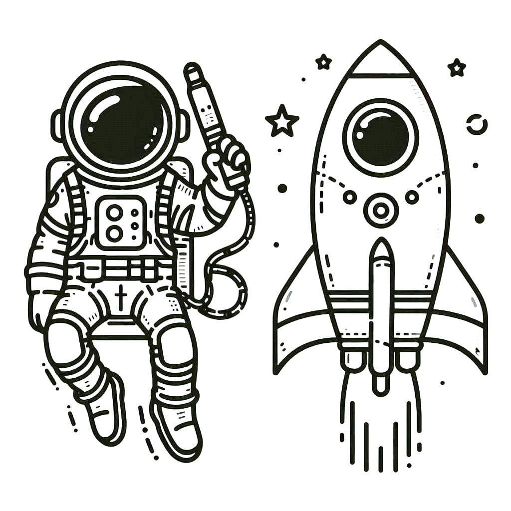 Desenho de Foguete e Astronauta para Colorir