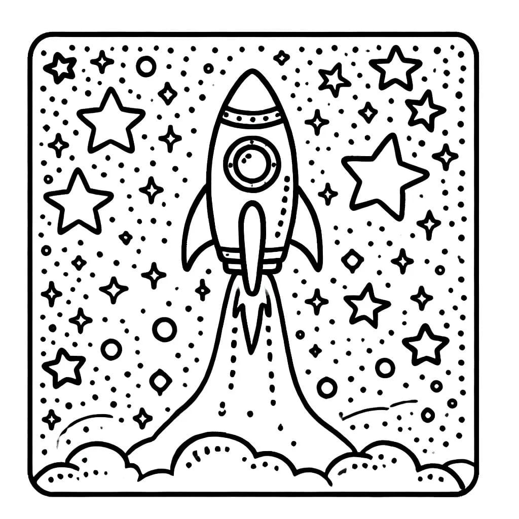 Desenho de Foguete e Estrelá para Colorir