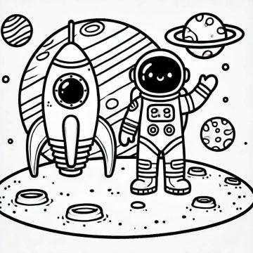Desenho de Foguetes e Astronautas para Colorir