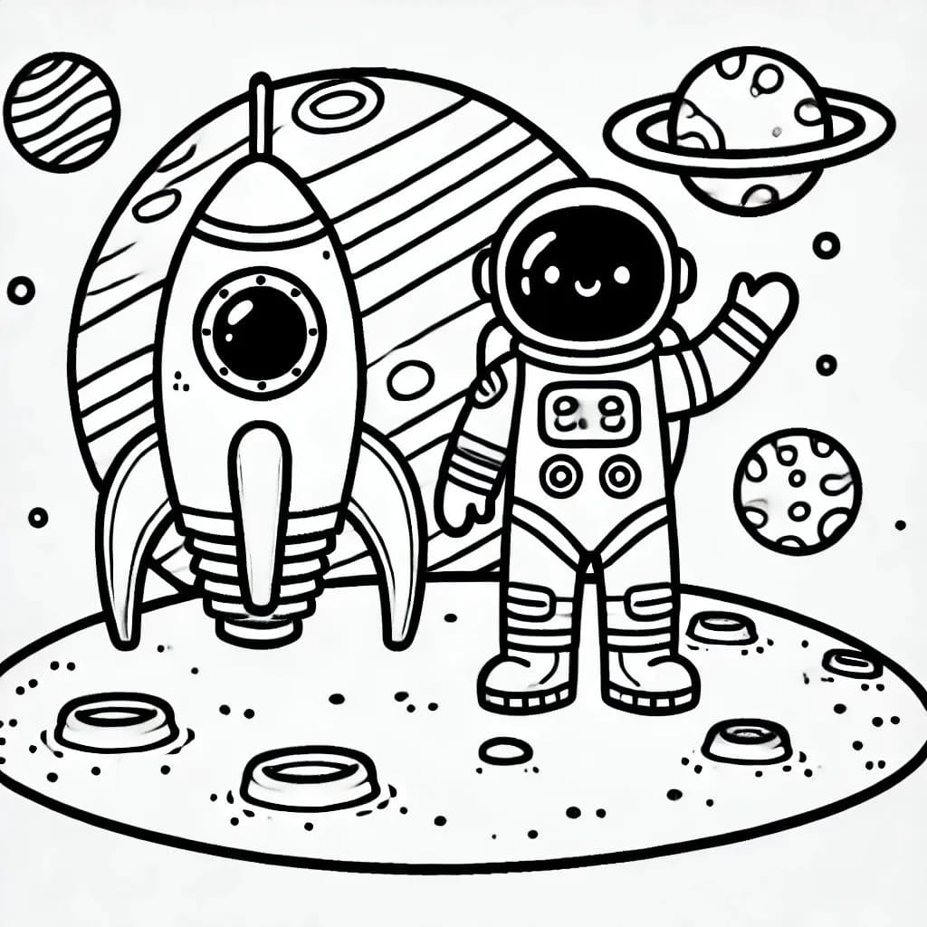 Desenho de Foguetes e Astronautas para Colorir