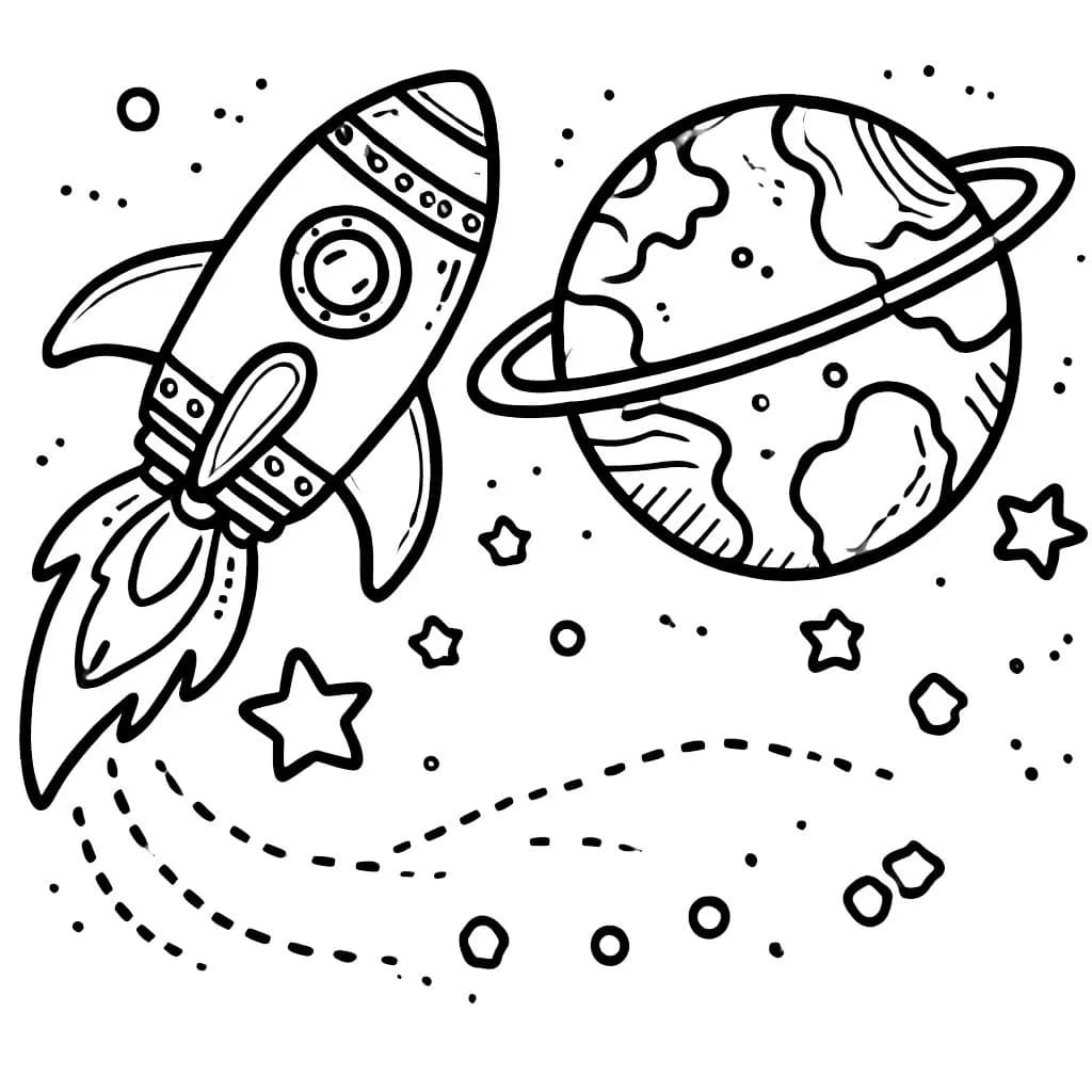 Desenho de Foguetes e Planetas para Colorir