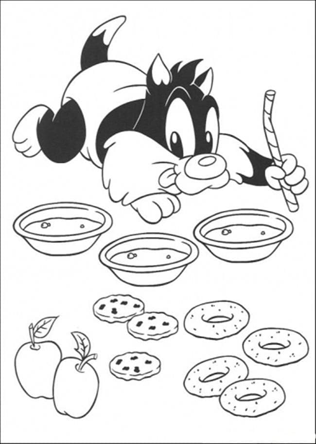 Desenho de Frajola com Piu Piu para Colorir Pdf