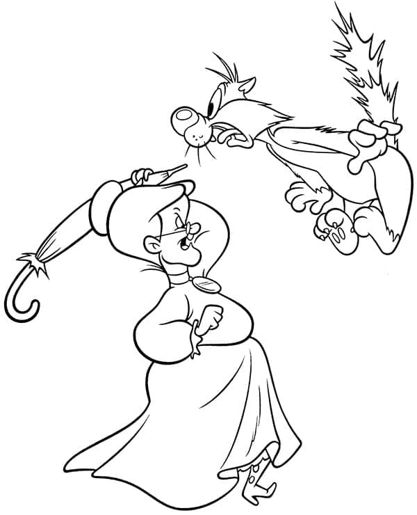 Desenho de Frajola e Vovô para Colorir